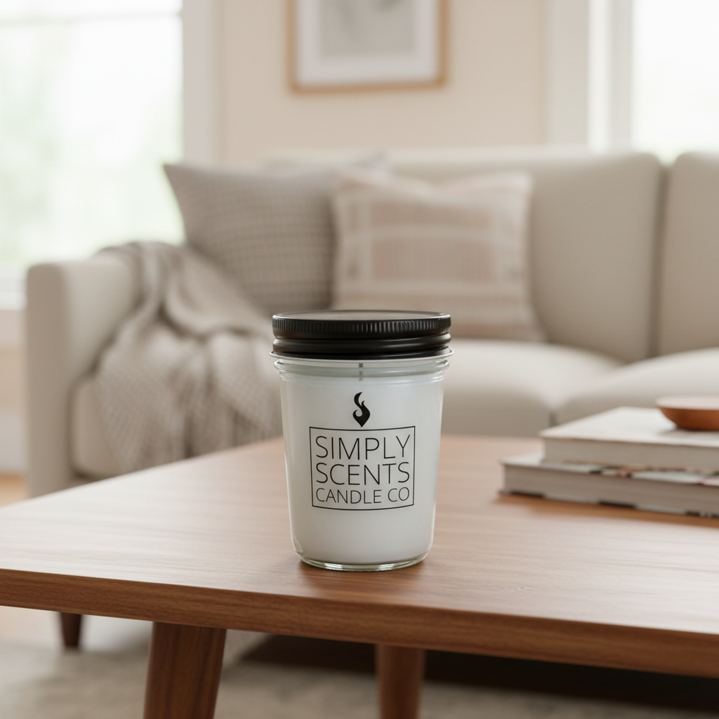 8oz Jelly Jar Candle on Living Room Table