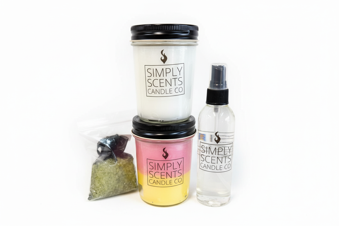 Bright close-up Simply Scents product stack