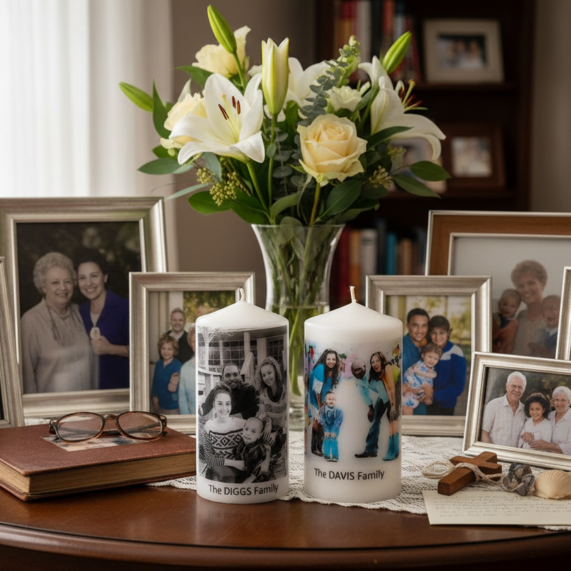 Photo Candles Memorial Scene